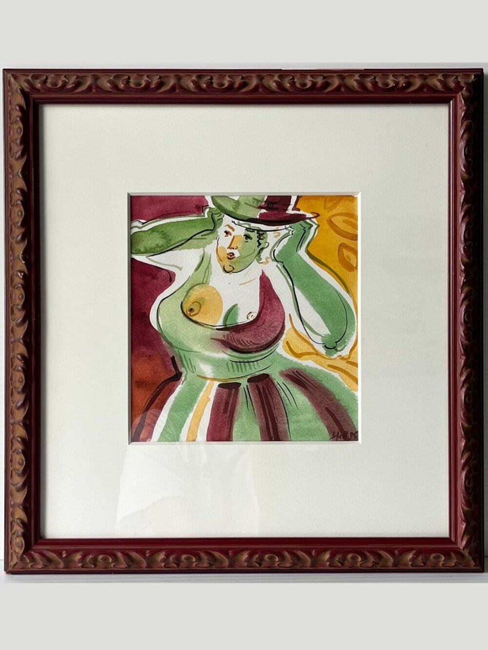 Original Expressionist Woman Watercolor Portrait Painting Signed Framed 1995 #1
